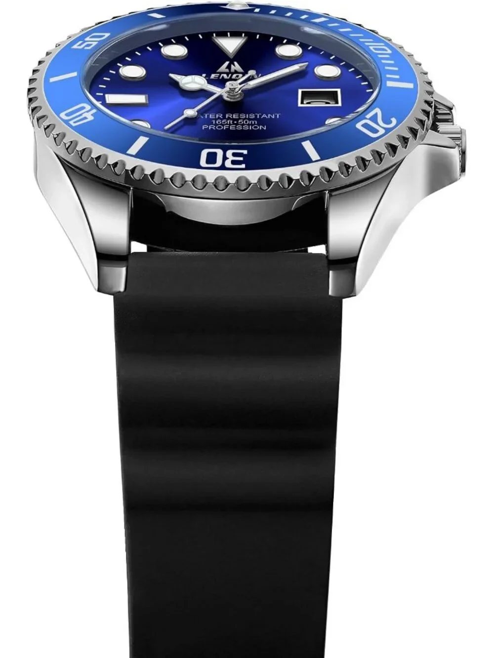 Men's Silver Stainless Blue Face Analog Quartz Waterproof Luminous Round Watch